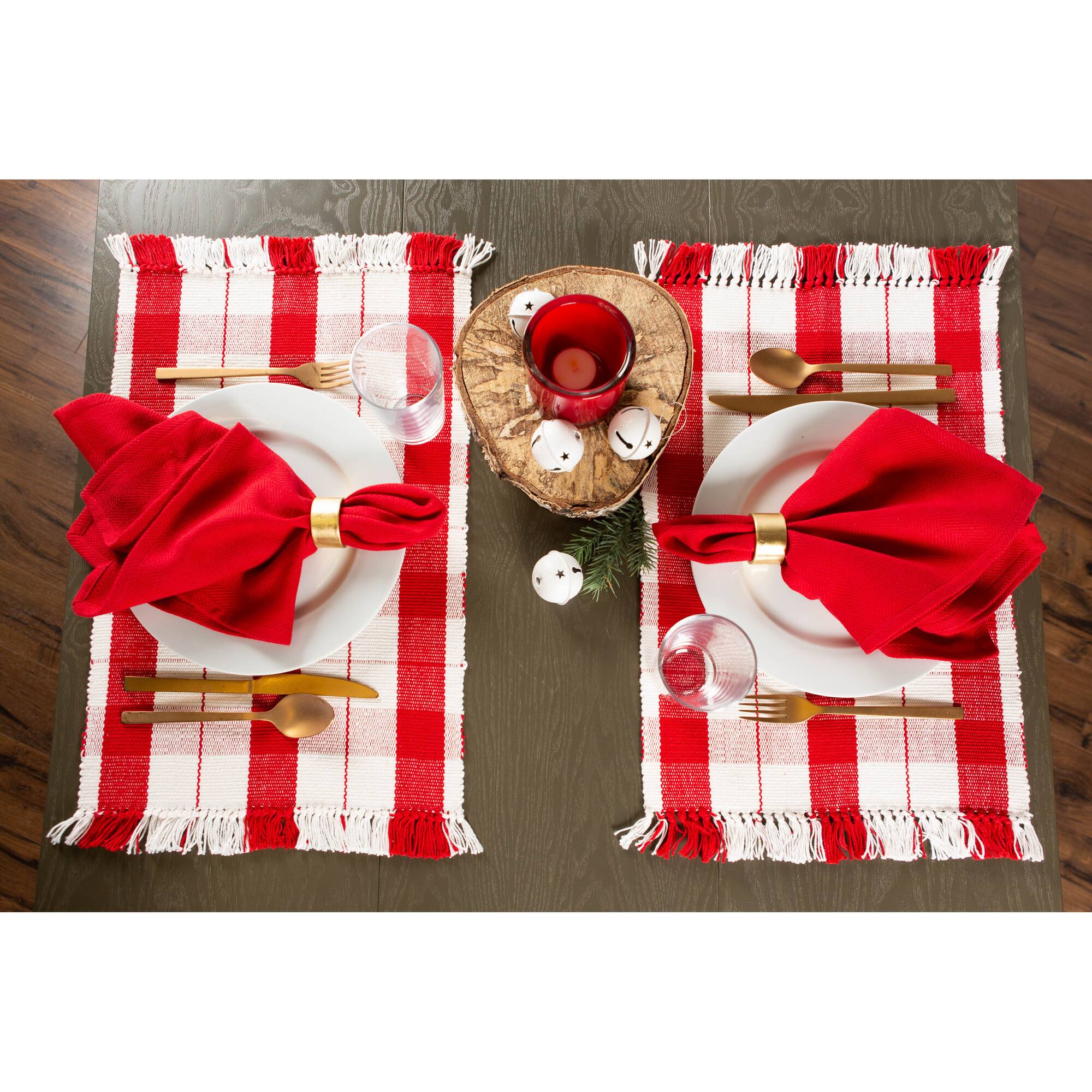 DII® Red Tinsel Plaid Fringed Placemats, 6ct.